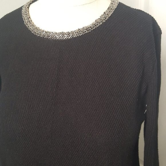 Zara Knit Black Sweater Dress with Beaded Neck - Picture 5 of 7